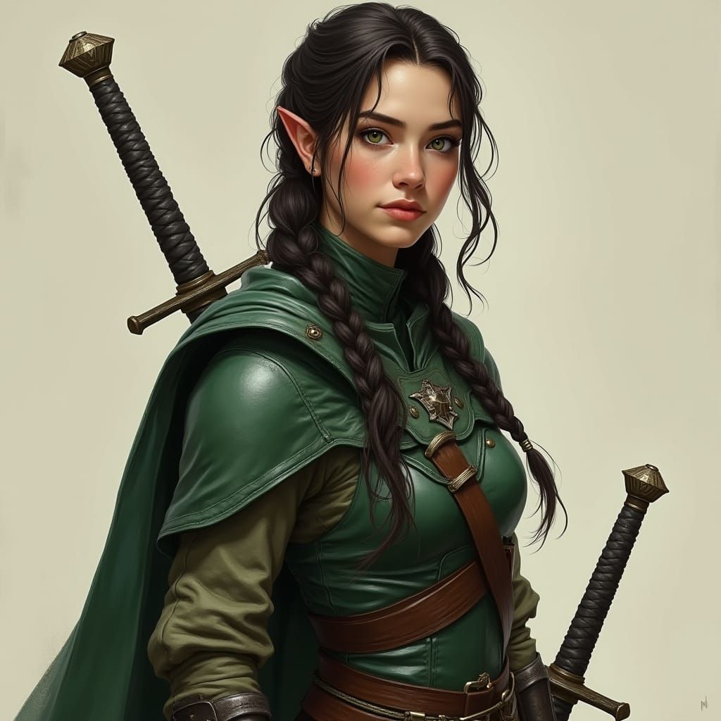 Half-Elf Fighter in Detailed Matte Painting Style