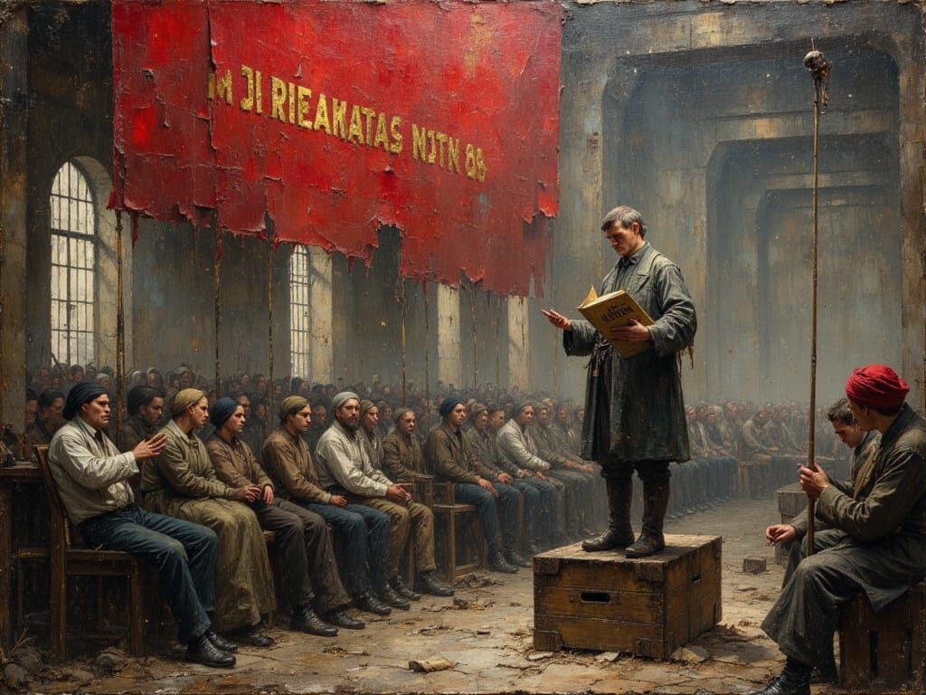 Passionate Soviet Lector in Impasto Oil Painting Style