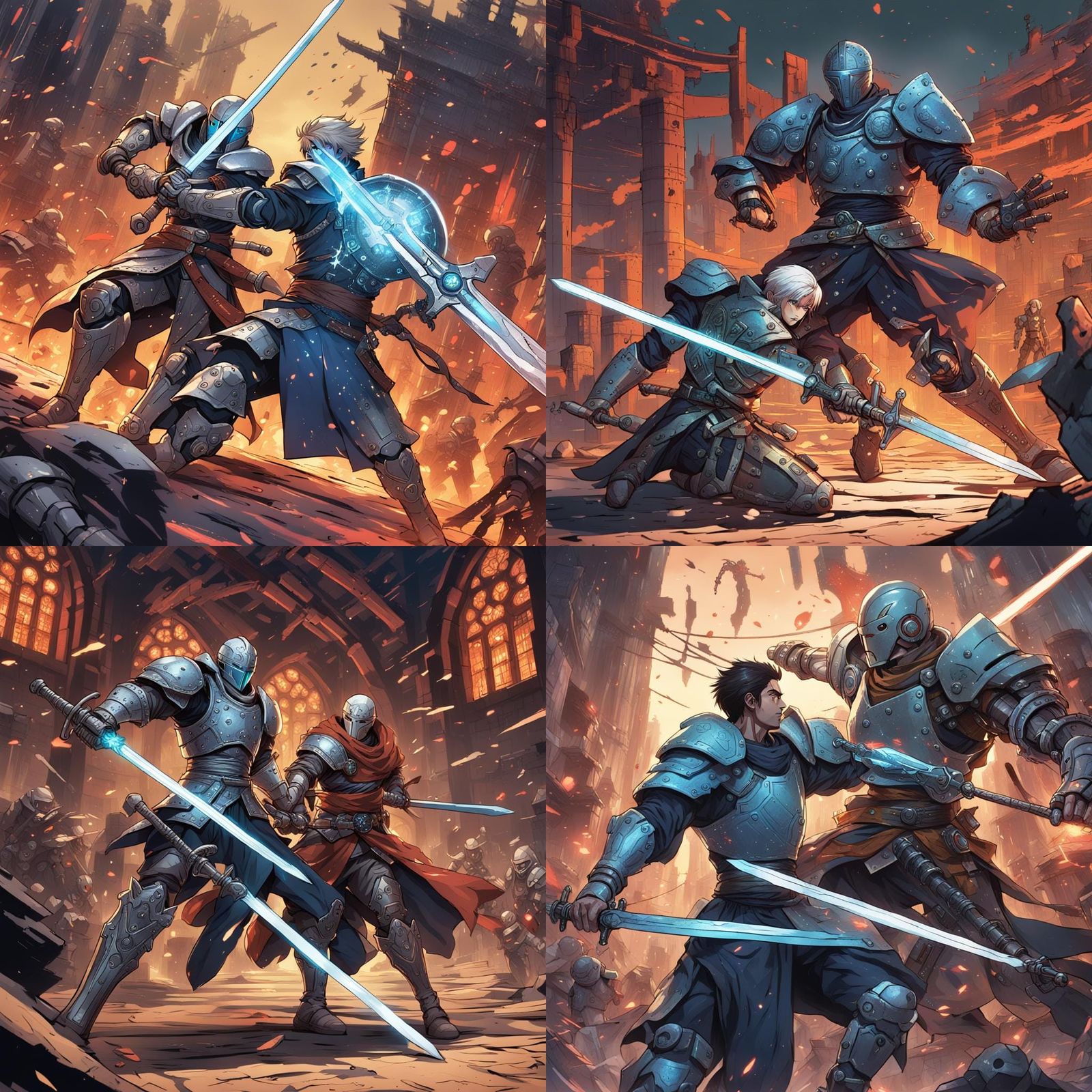 Cyberpunk Swordsman vs Cyborg: Cel-Shaded Anime Battle