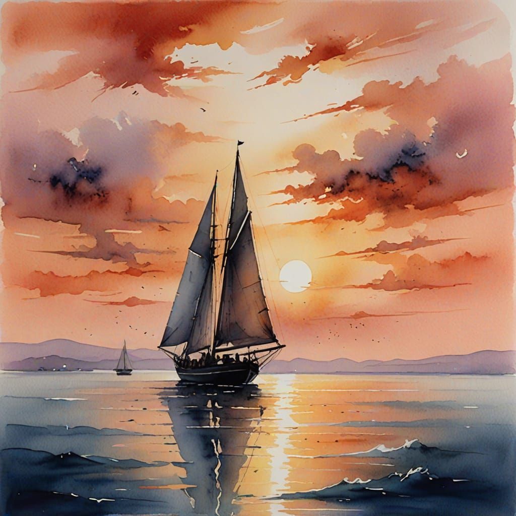 Sailboat Silhouette in Warm Morning Light