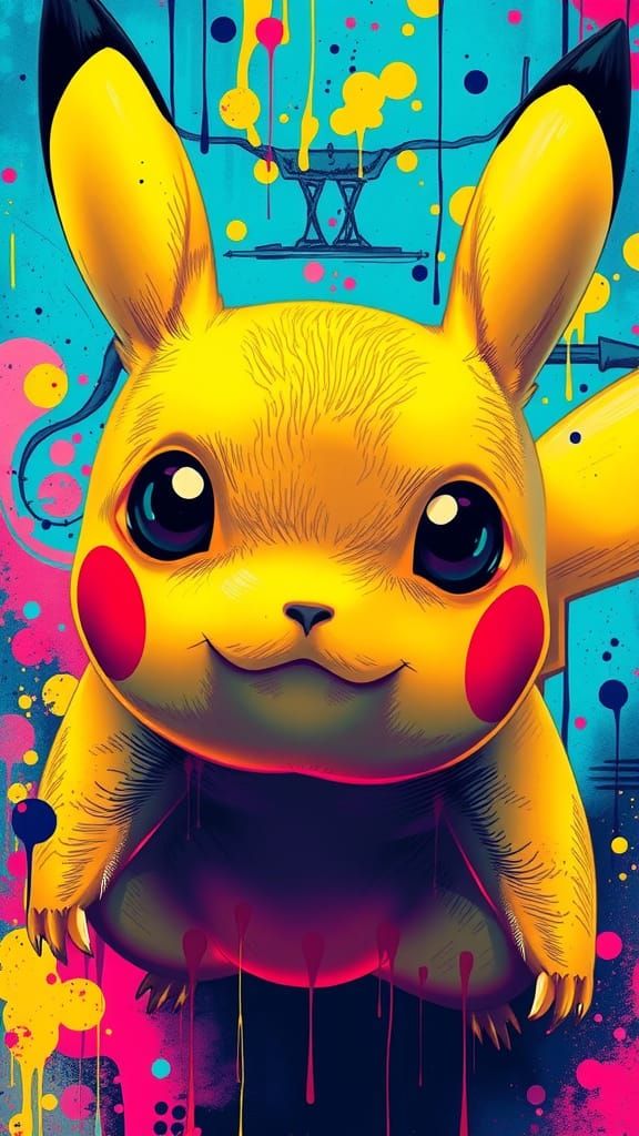Psychedelic Pikachu Portrait in Street Art Style