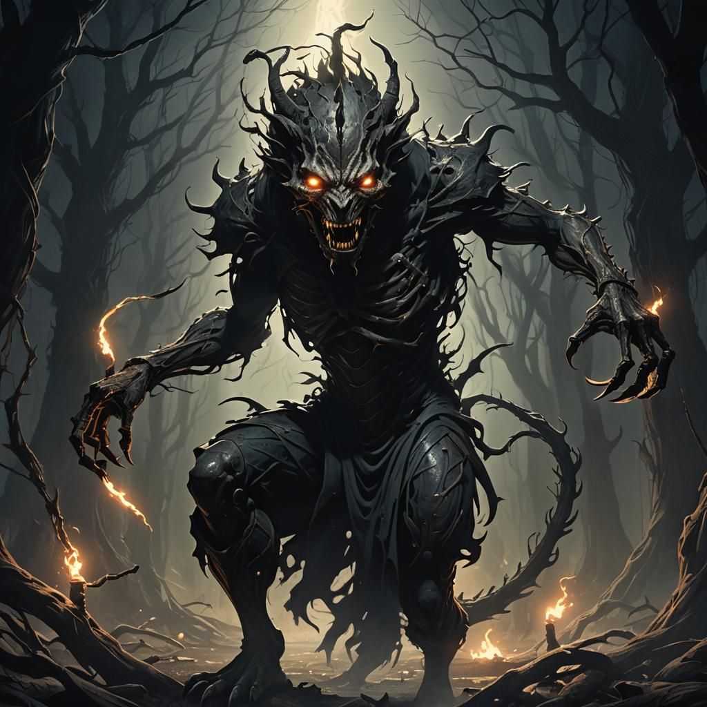 Dark Fantasy Portrait: Humanoid Transformation in Eerie Ligh...