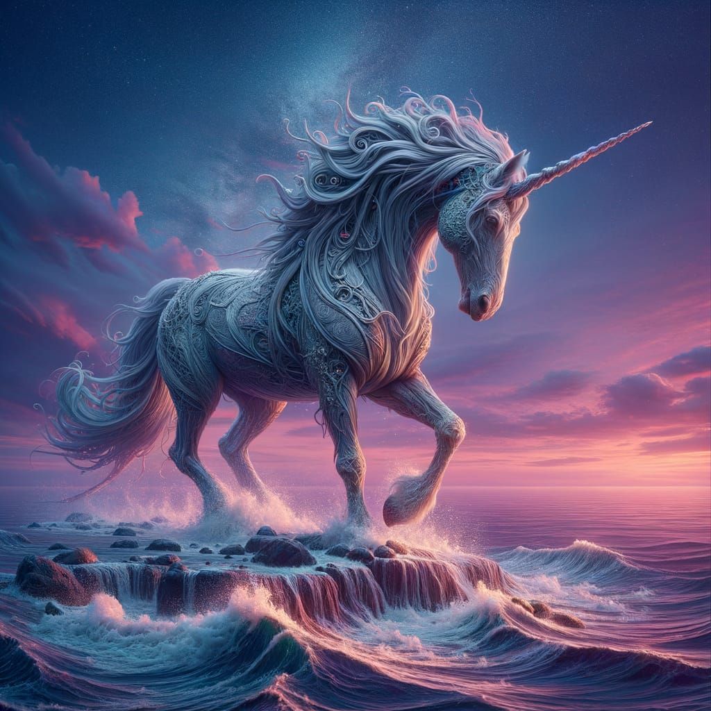 Fantastical Unicorn at Sea in Hyperrealistic Art