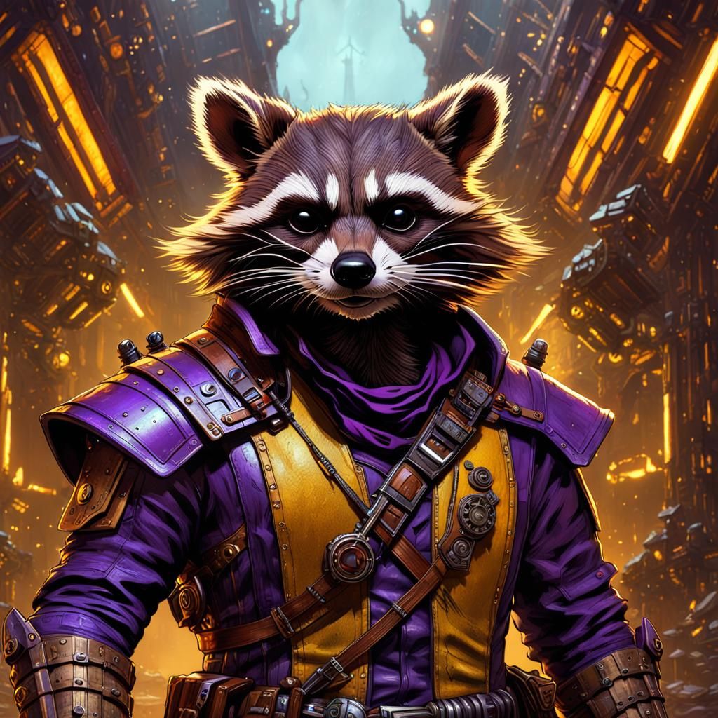 Steampunk Rocket Raccoon in Dark Fantasy Style
