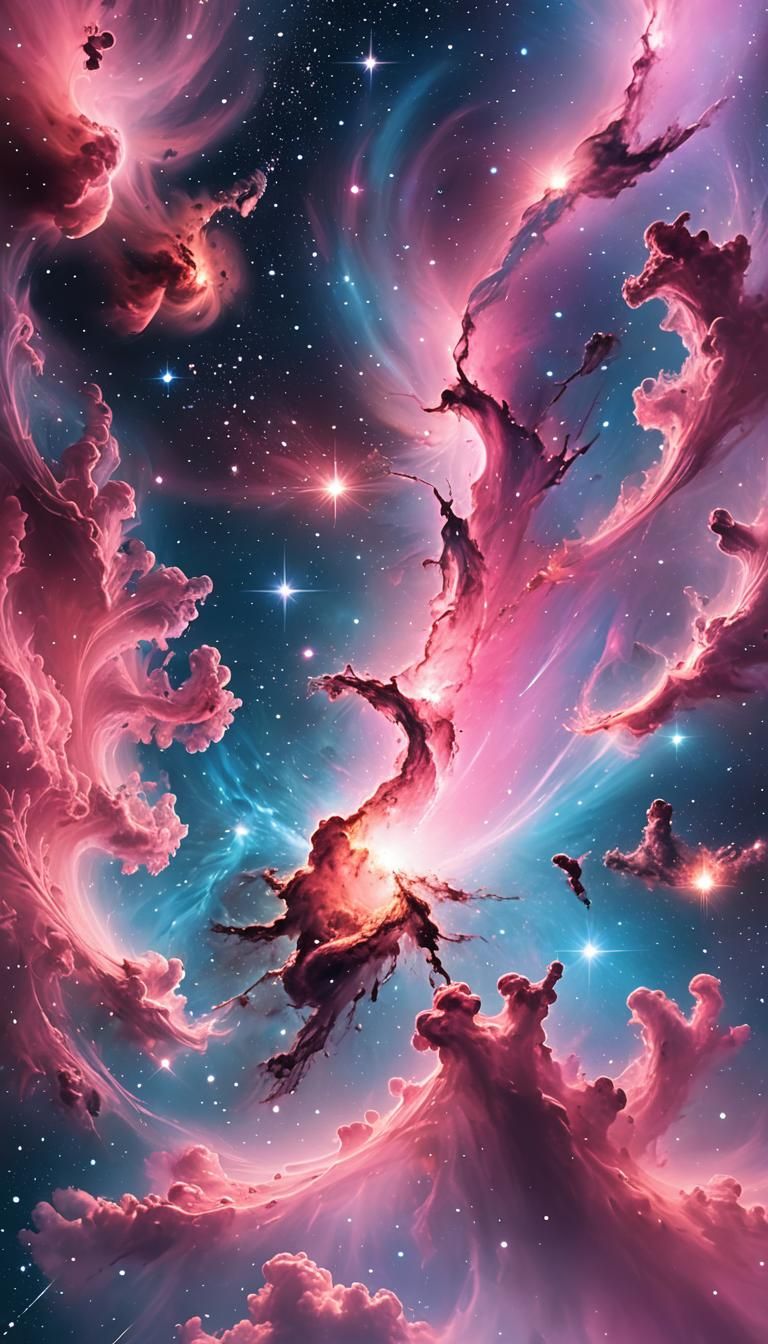 Vibrant Galaxy in Pink and Blue Nebula