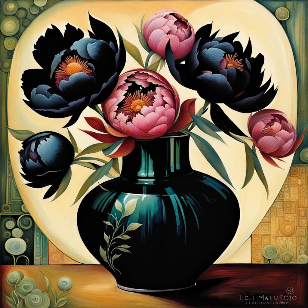 Flower Vase Woman Still Life in Art Brut Style