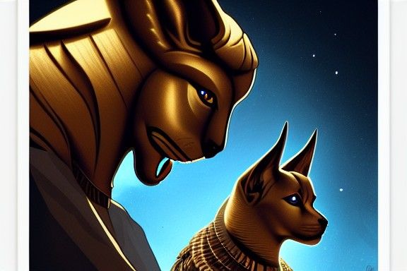 Egyptian Gods in Love: Anubis and Bastet Portrait