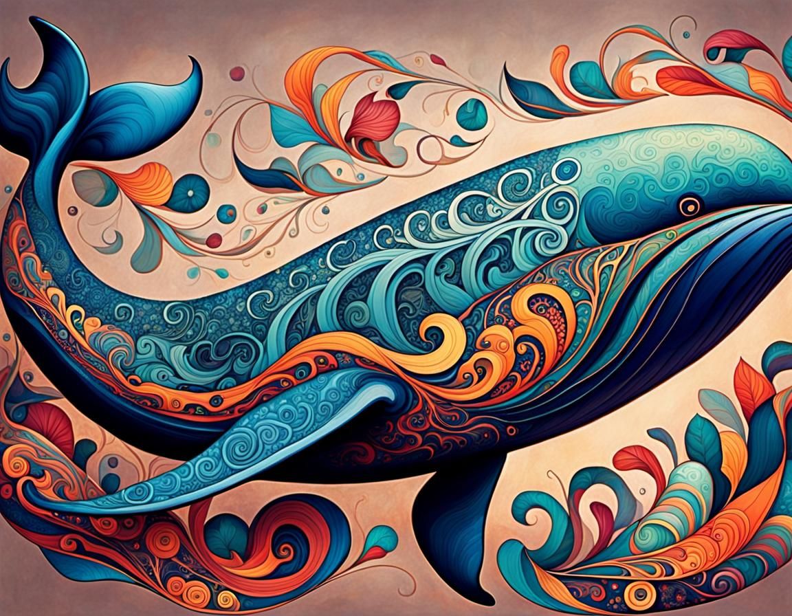 Ethereal Whale in Art Nouveau Style