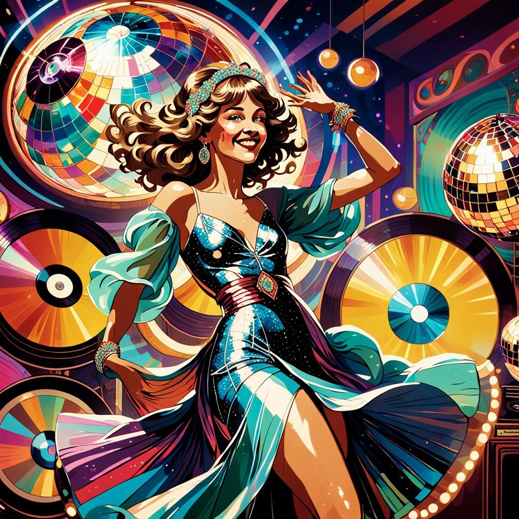 Art Nouveau Disco Dancer in Vibrant Colors