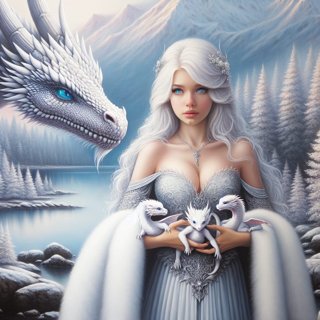 Dragon Queen in Snowy Forest Digital Painting