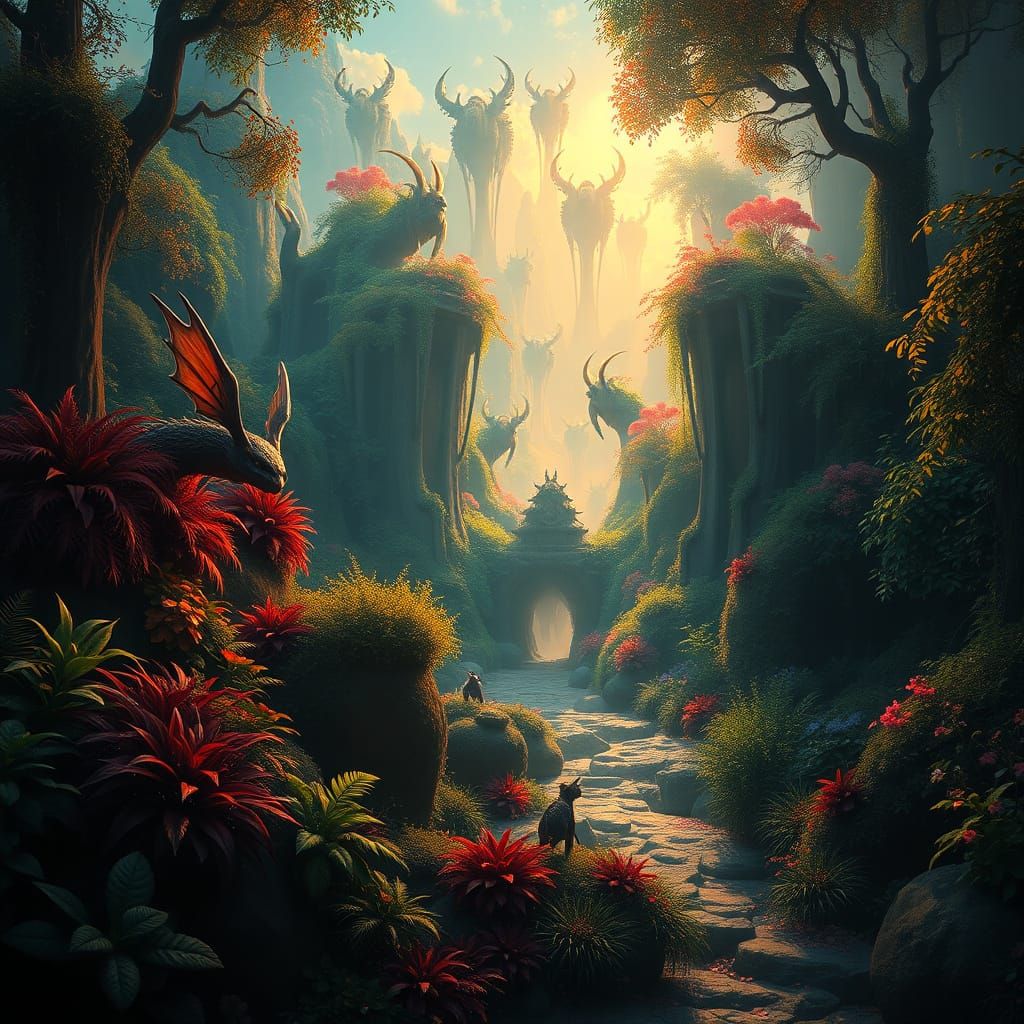 Lush Fantasy Realm of Mystical Creatures in 8K