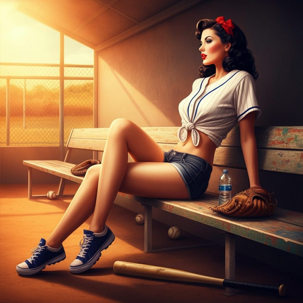 Sultry Pin-Up Model in a Dugout Oasis