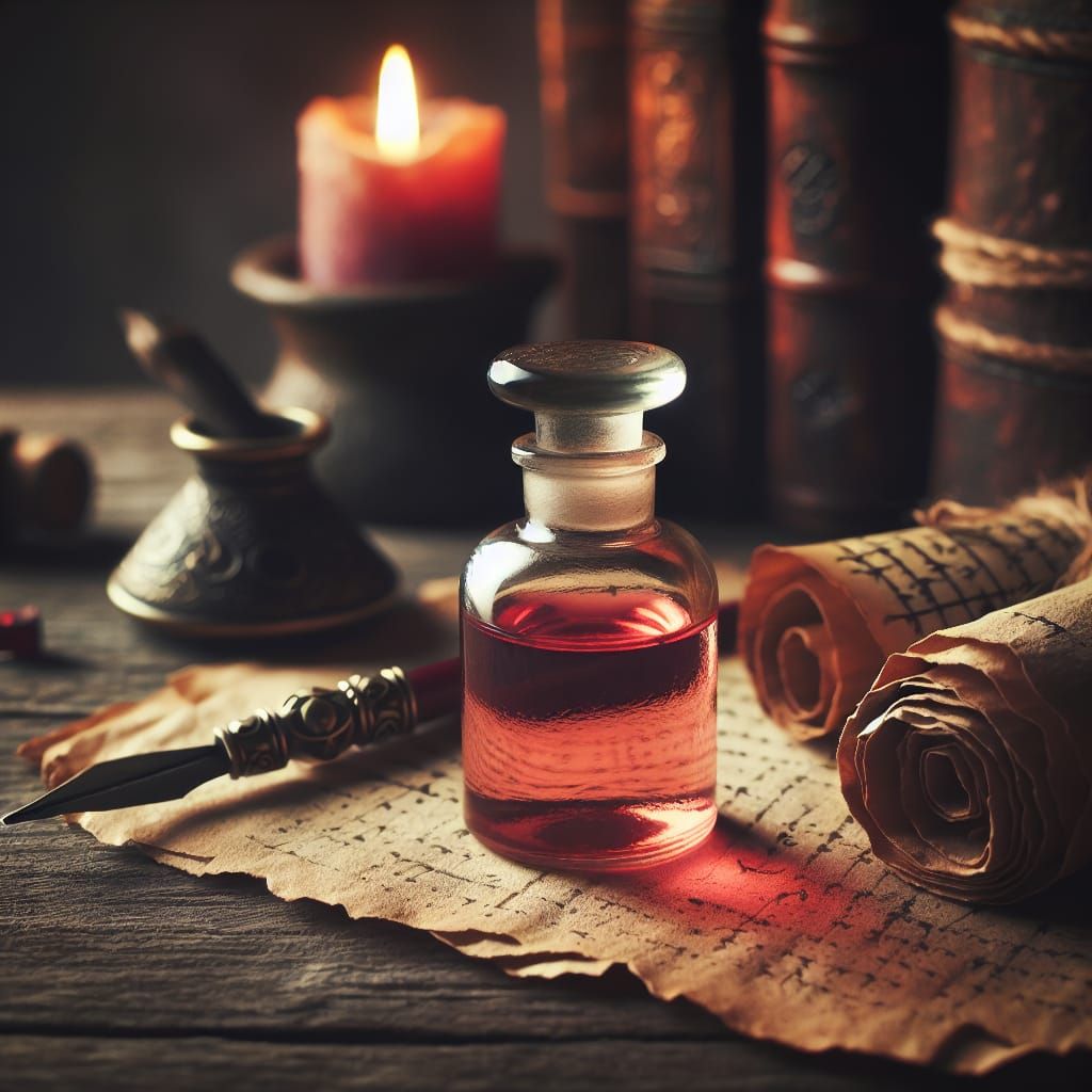 Medieval Apothecary Oil Bottle in Soft Rose Light