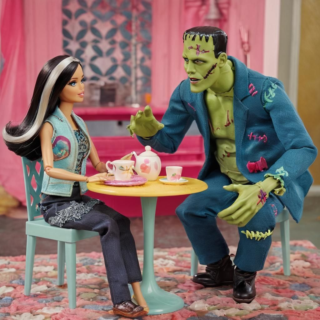 Barbie and Frankenstein Tea Party in Playhouse