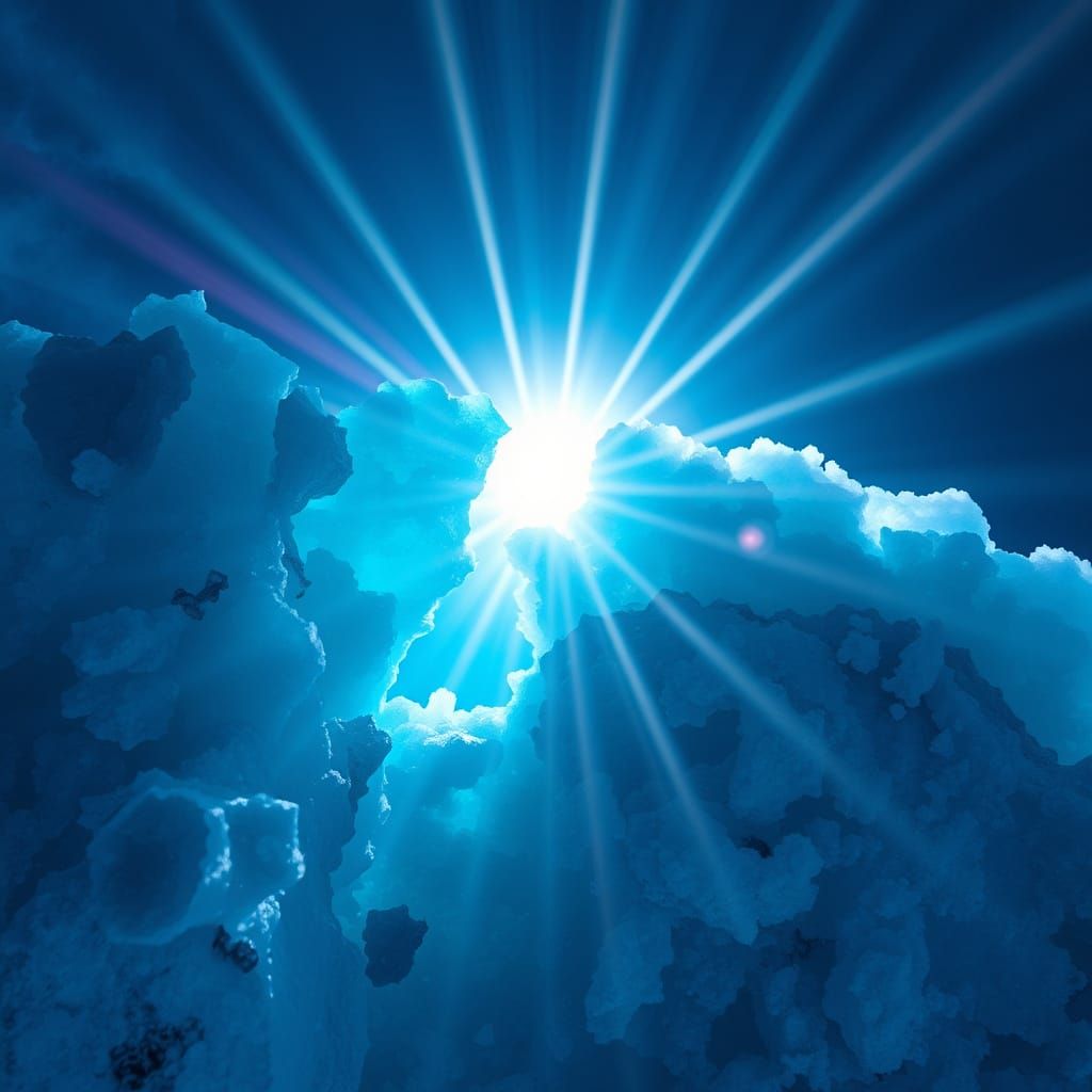 Surreal Azure Landscape with Radiant Carbonate Elements