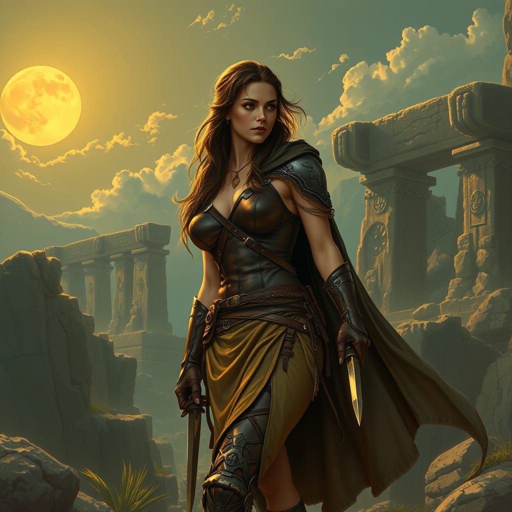 Moonlit Ruins Explorer in Fantasy Art Style