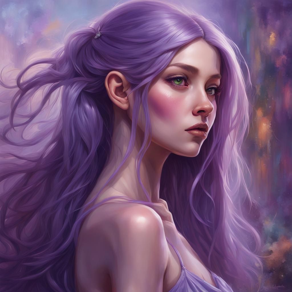 Girl with Purple Hair in Magical World