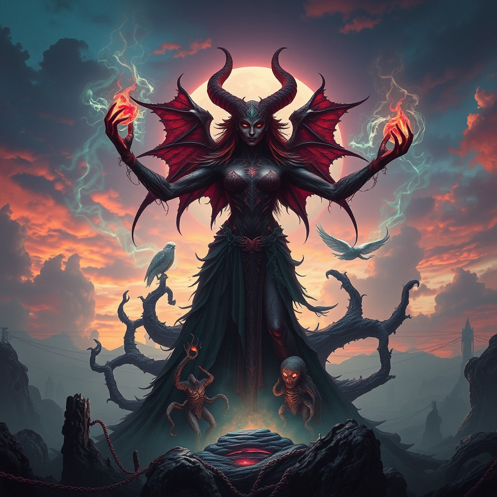 Heroic Demoness in a Mystical Hellscape Painting