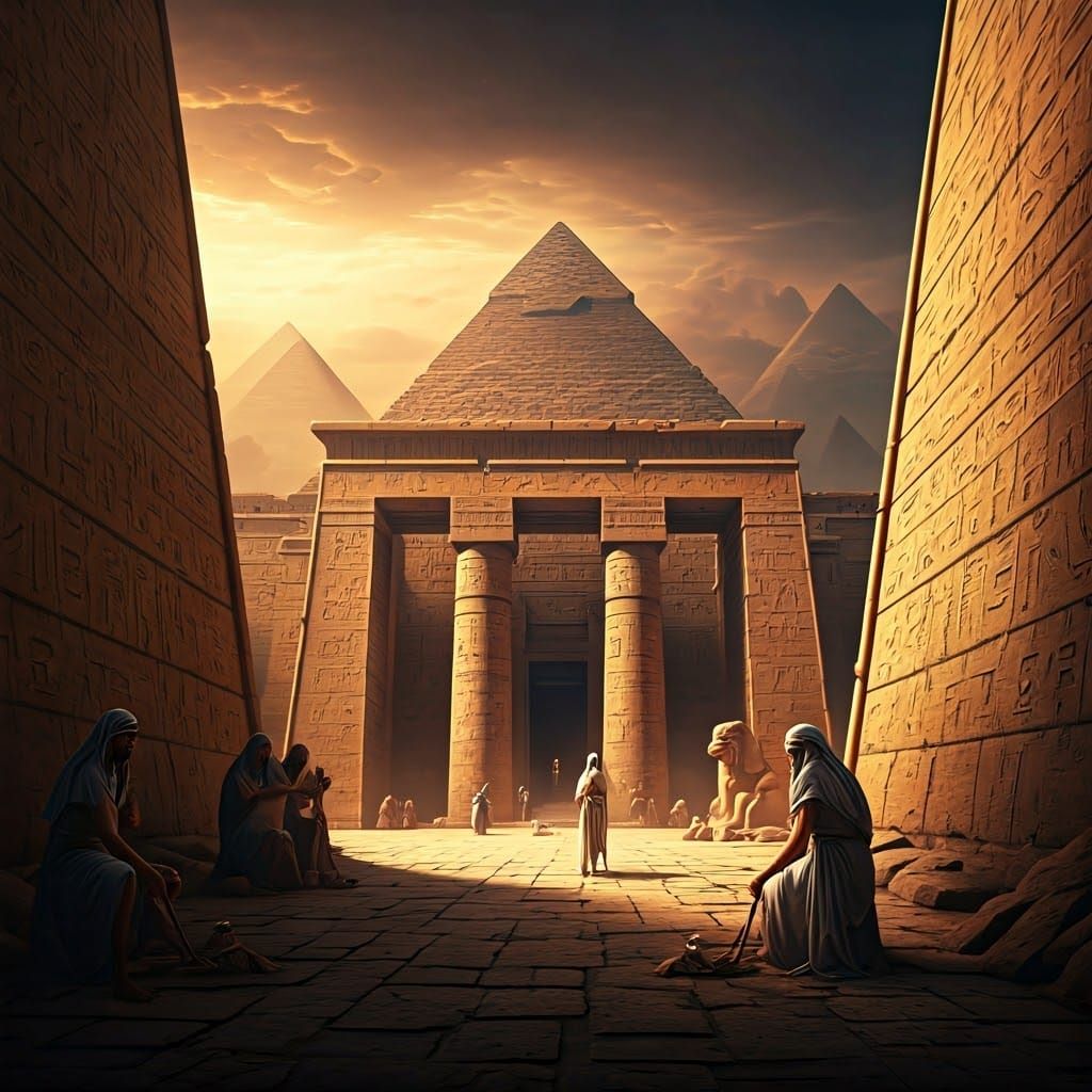 Ancient Egyptian Cityscape with Israelites in Bondage