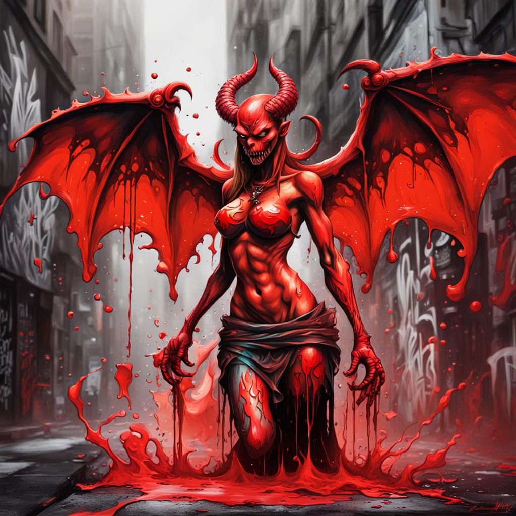 Female Red Demon in Graffiti Street Art