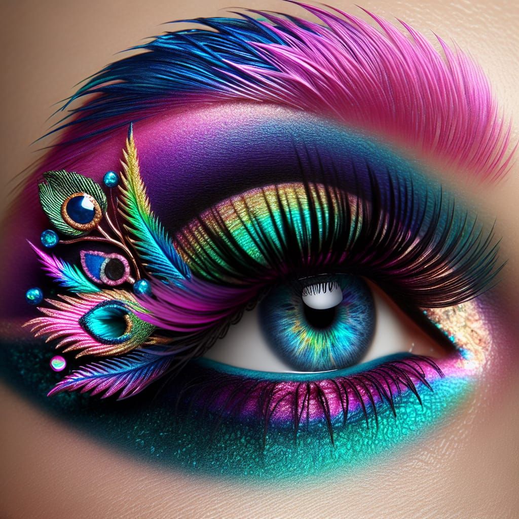 Extravagant Eyeshadow with Iridescent Feather Accents