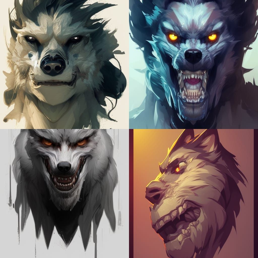 Detailed Werewolf Portrait in Art Nouveau Style