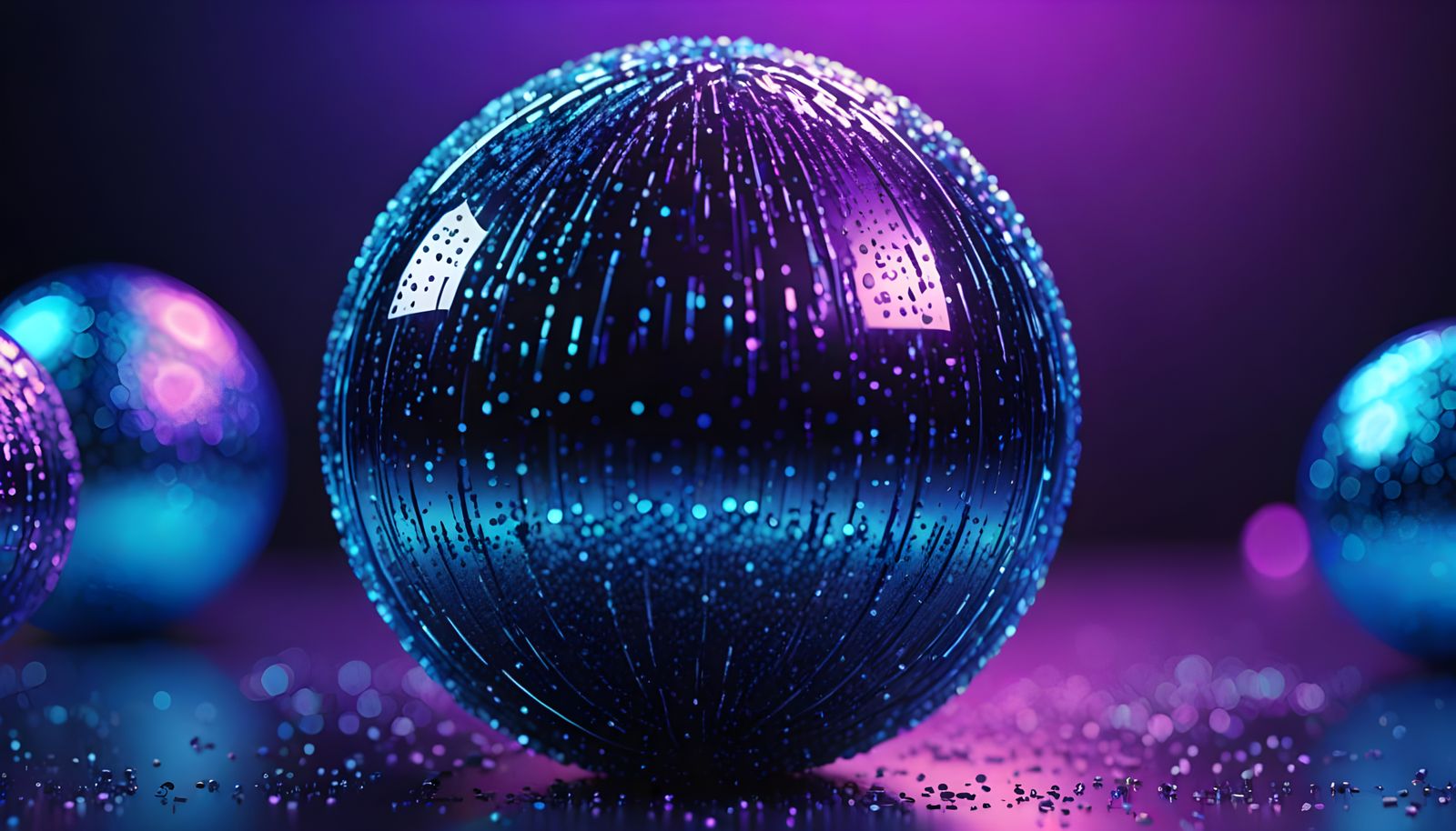 Blue Glitter Sphere on Gradient Background