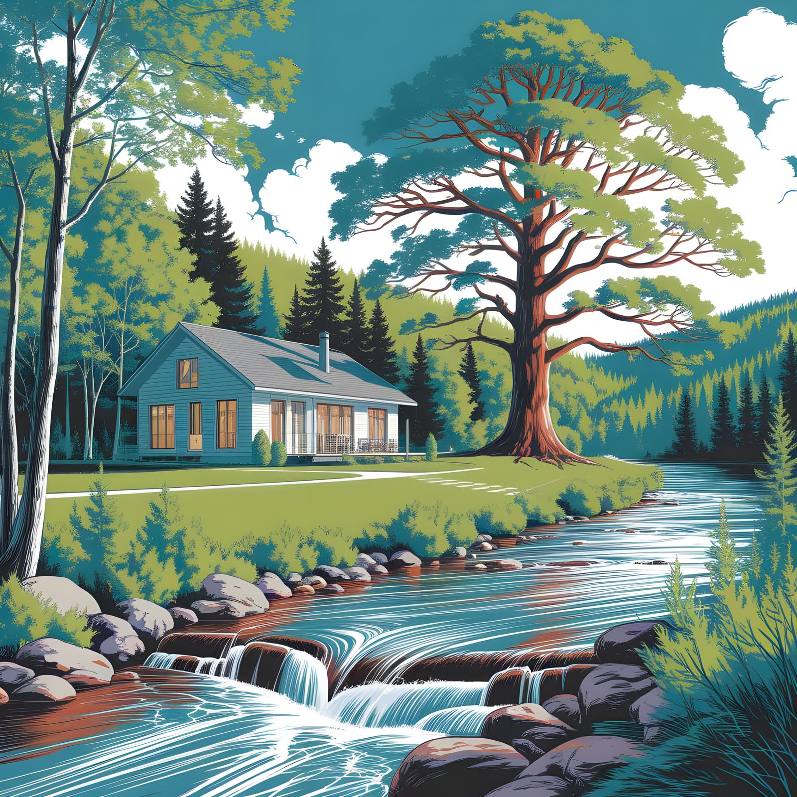 Modern Cabin in Lush Summer Landscape