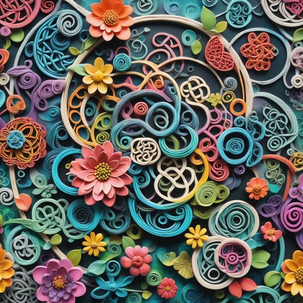 Surreal Flowers and Celtic Knots in Mixed Media