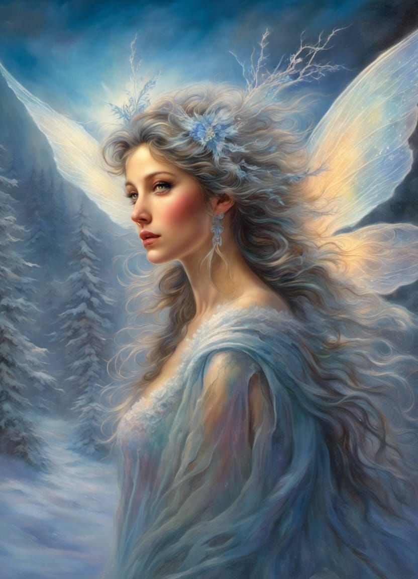 Winter Fairy with Iridescent Wings, Matte Painting