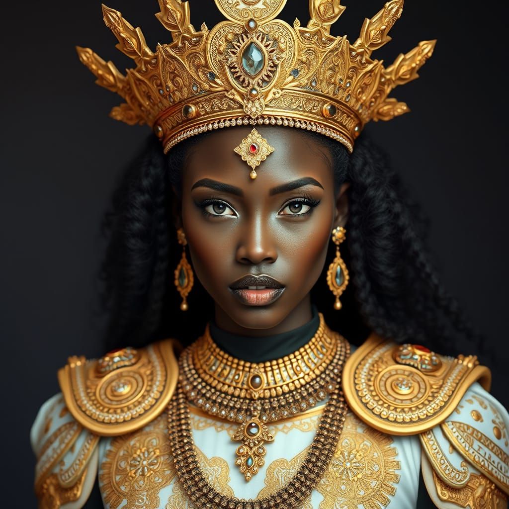 Regal African Woman in Golden Armour