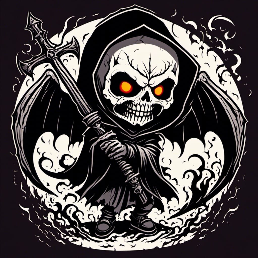 Funny Death Metal Grim Reaper Chibi Vector
