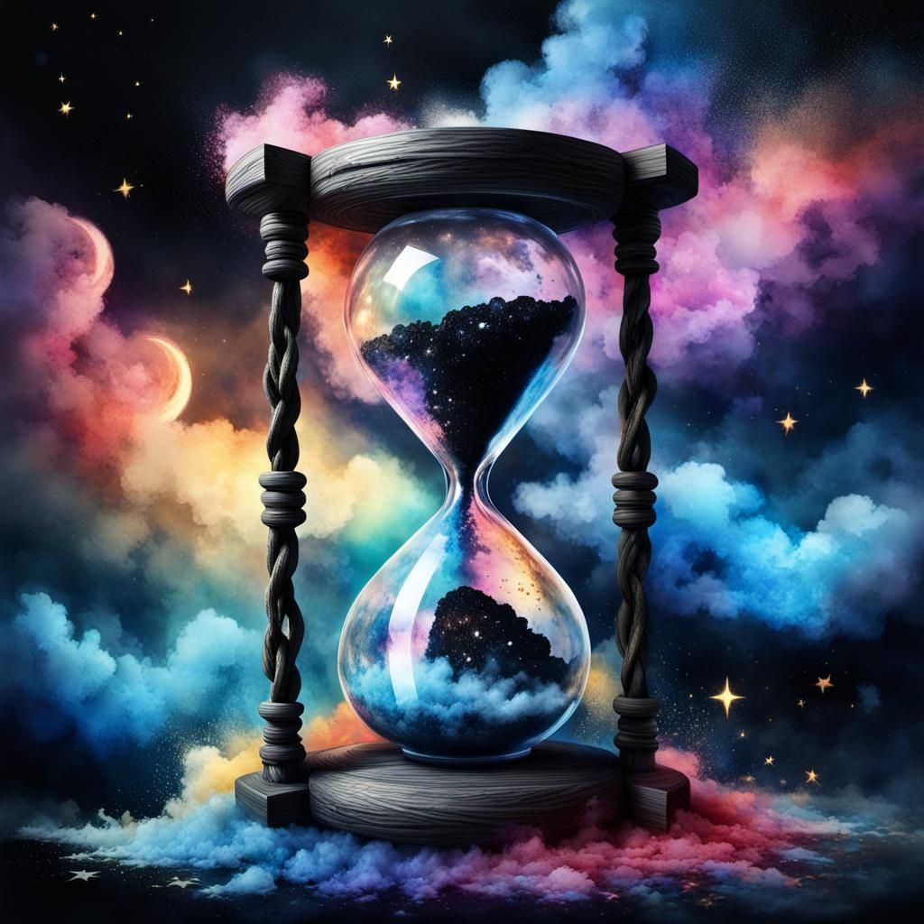 Ethereal Hourglass in Space: Expressionist Painting