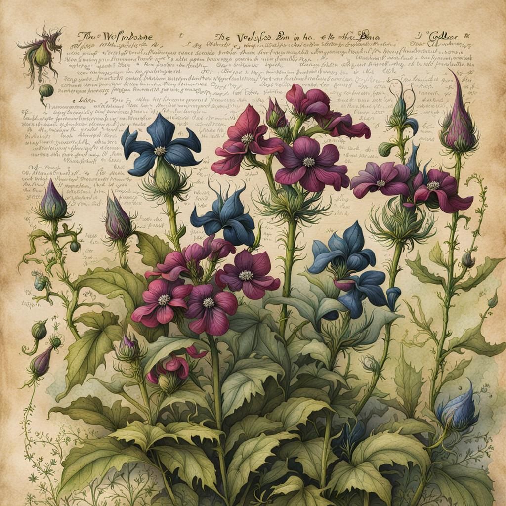 Botanical Illustration of Magical Wolfsbane Plant