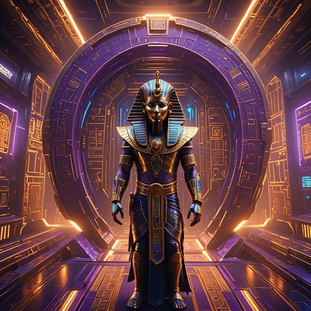 Egyptian Pharaoh Steps from Spaceship in Matte Painting