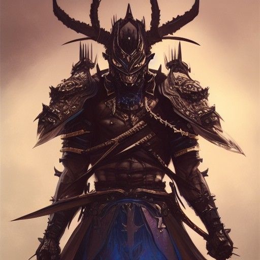 Demon Samurai in Blue Armour, Digital Illustration