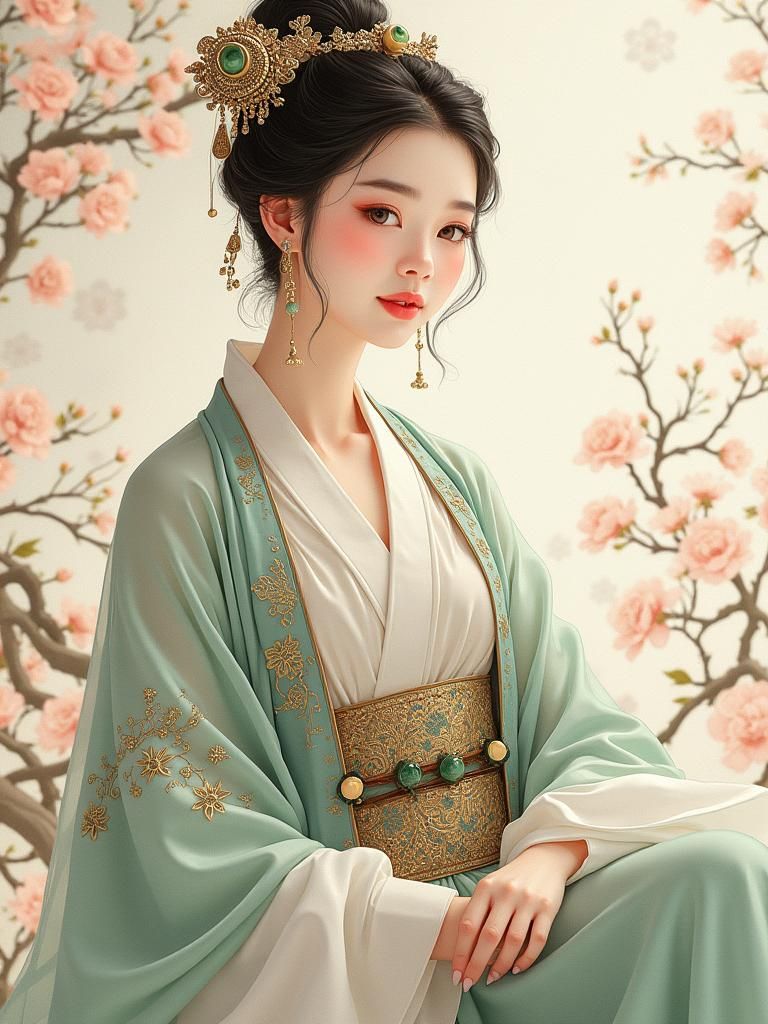 Chinese Girl in Hanfu with Dreamy Impressionistic Style