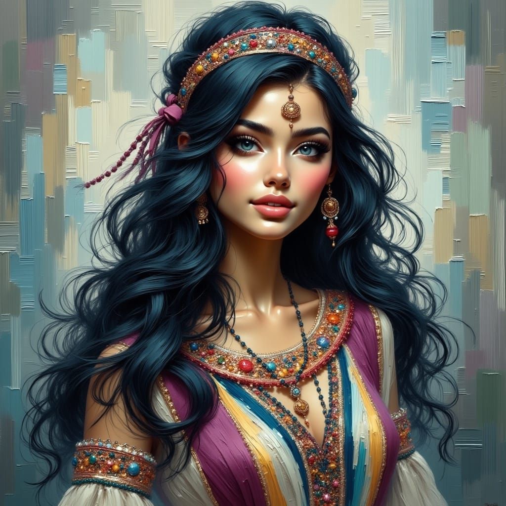 Stunning Gypsy Woman with Charms in Hyperrealistic Style
