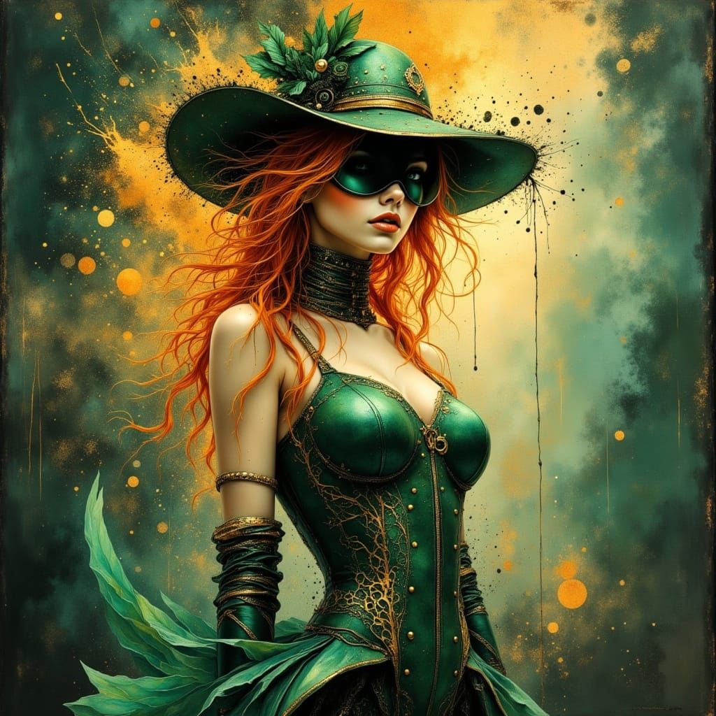 Elegant Futuristic Lady in Green Corset