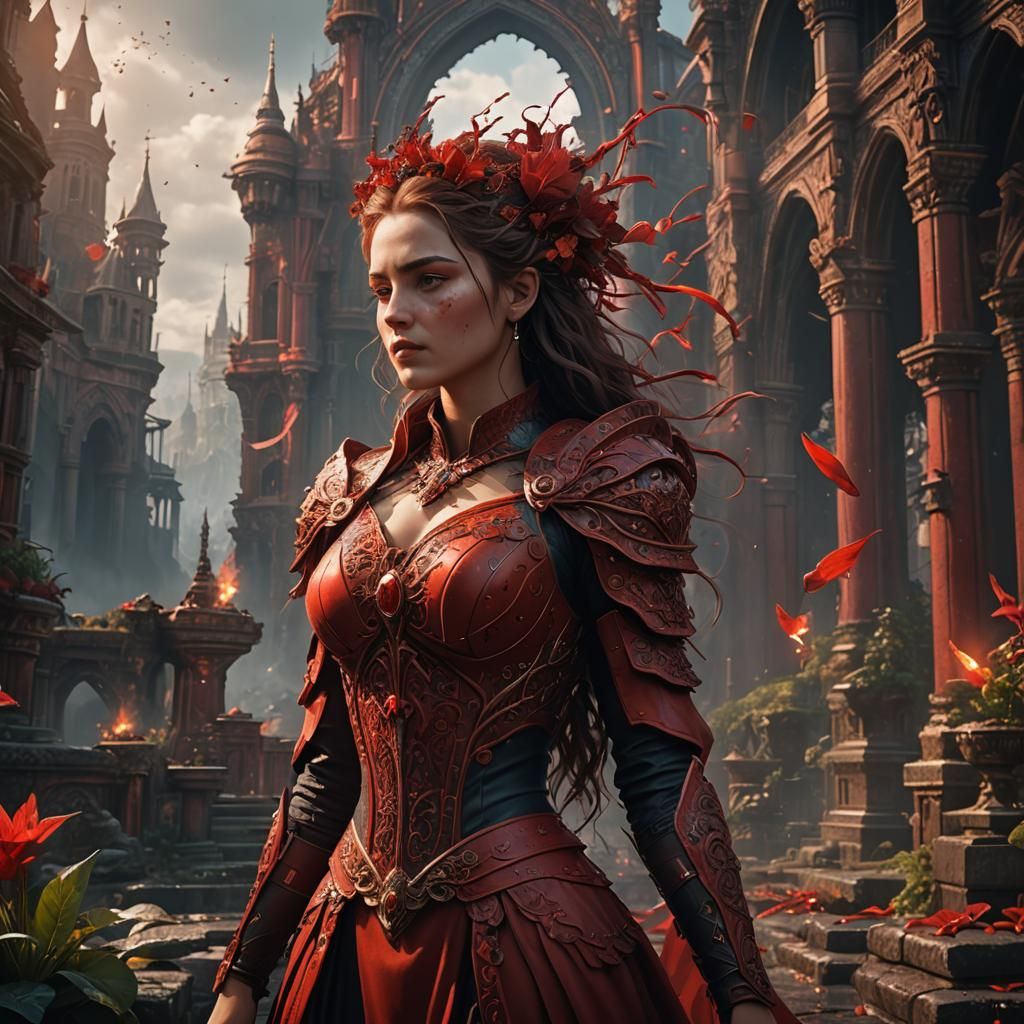 Fantasy Art: Beautiful Young Woman in Red