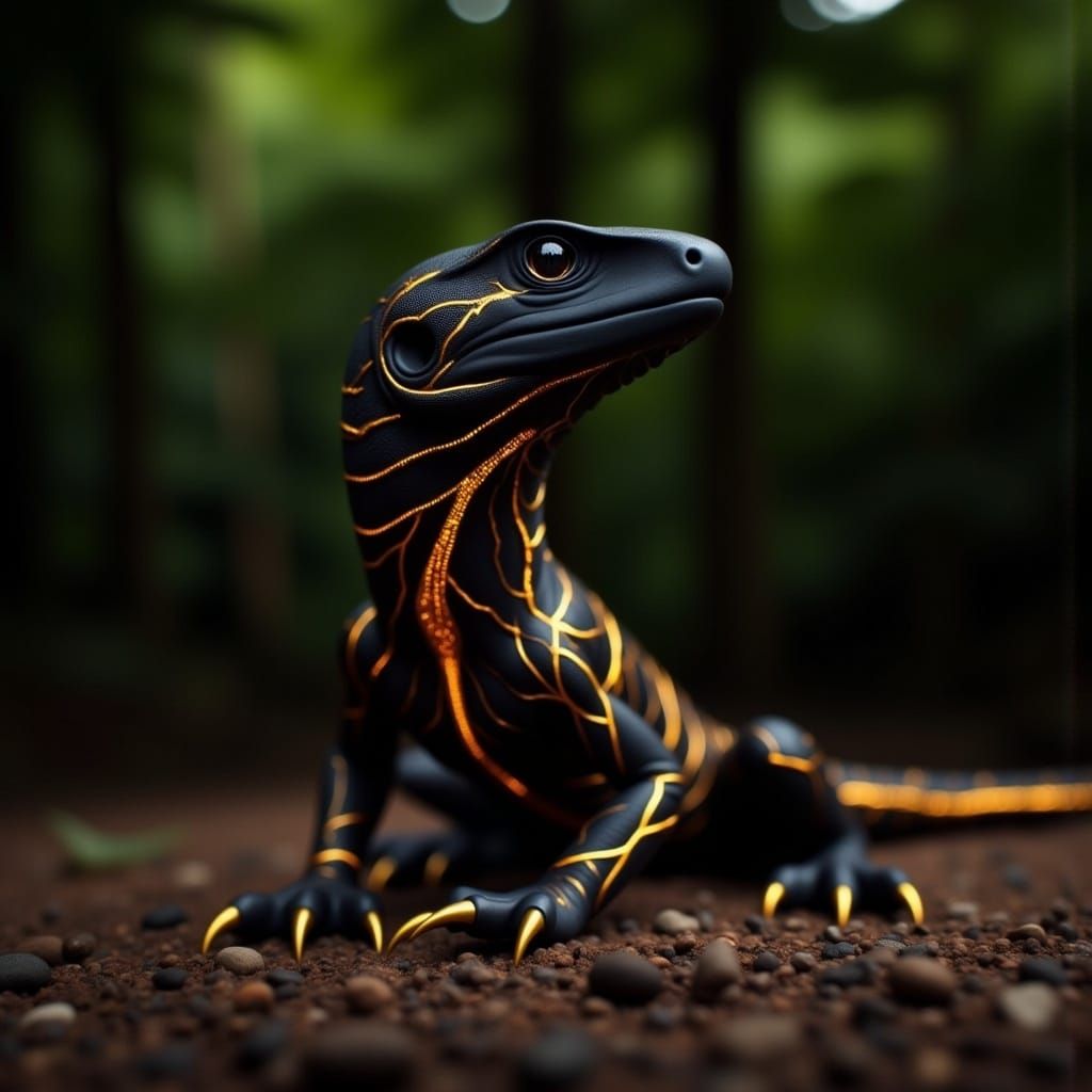Reptile with Golden Veins in Noir Style
