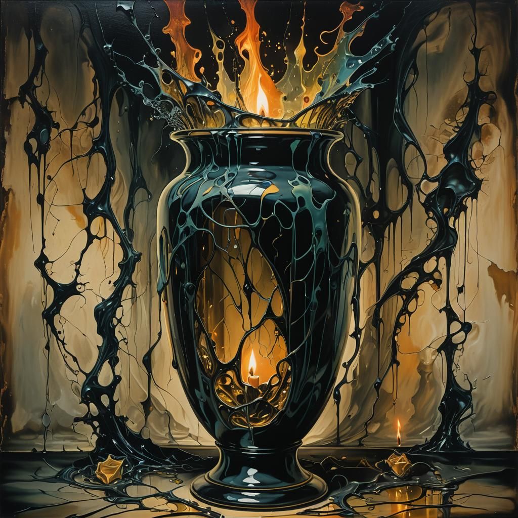 Surreal Vase Whispers Evil in Dark Chamber