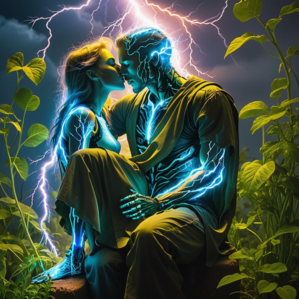 Biometric Lovers Kiss Creating Lightning