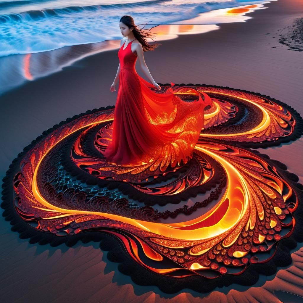 Luminous Lava Dragon Dress on the Beach