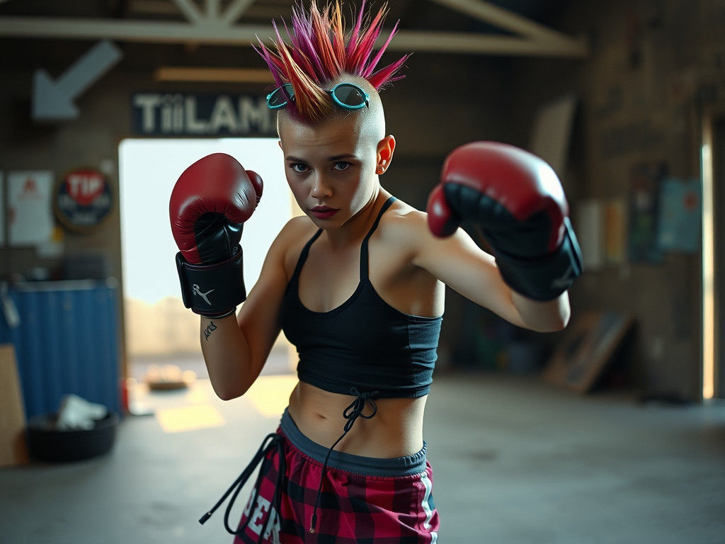 Punk Girl Kickboxing: A Cinematic Film Still