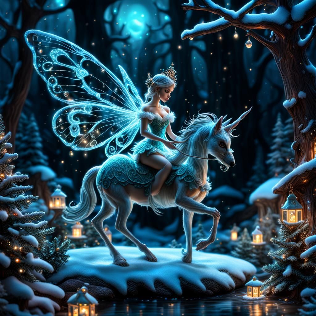 Bioluminescent Fairytale Christmas Wonderland in Hyperrealis...