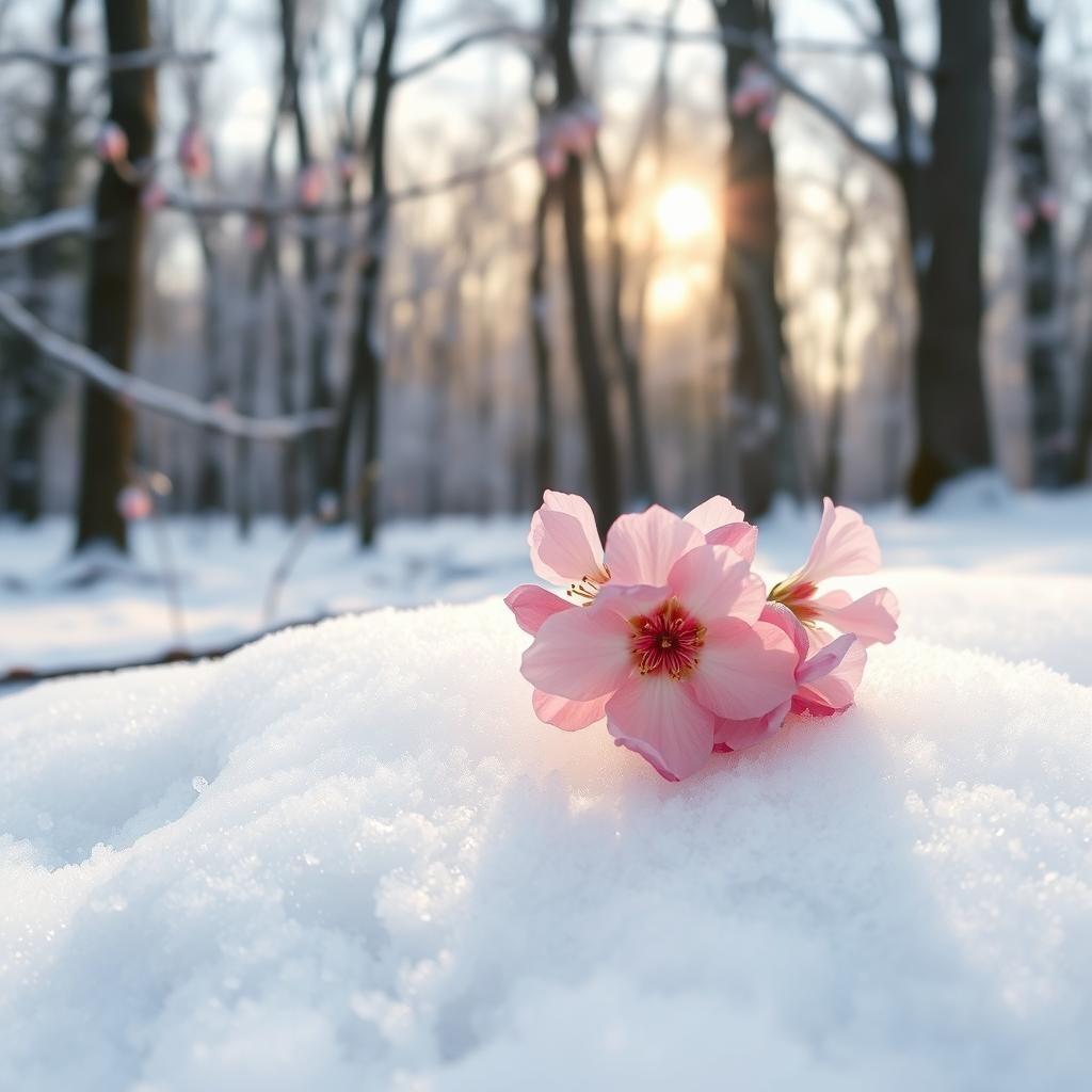 Cherry Blossom in Snow: Art Nouveau Watercolor Style