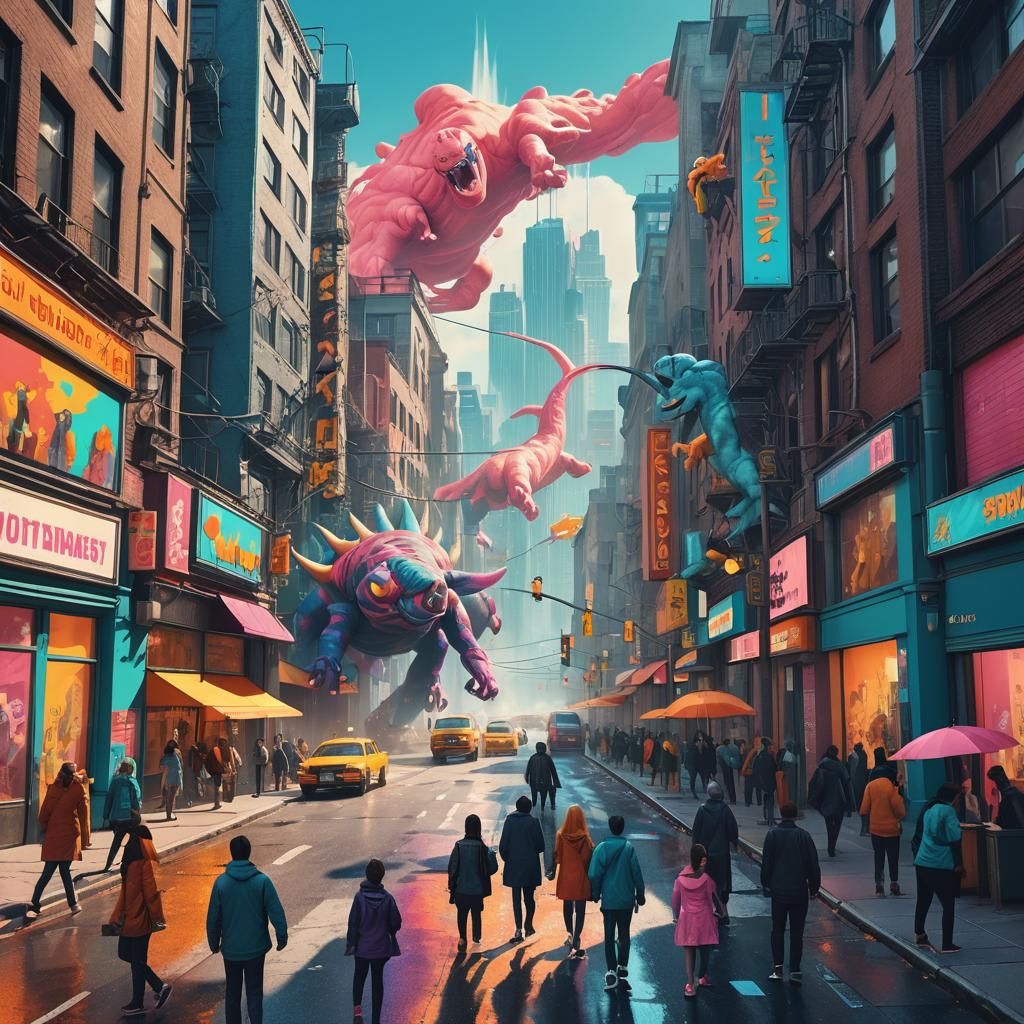 Colorful City Street Scene in Pop Art Style