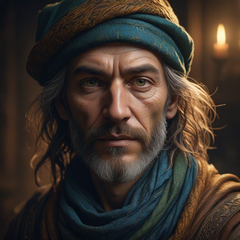 Ancient Mystic with Wild Eyebrows and Earthy Tones