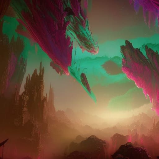 Lilac and Turquoise Color Explosion, Detailed Matte Painting